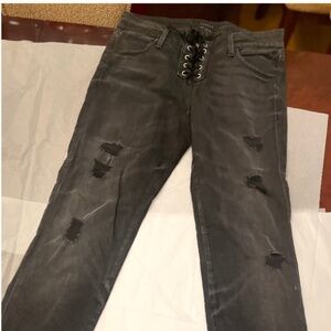 Hudson Lace-Up Bullocks Jeans 27 Corset Factory Distressing Gray Made in USA